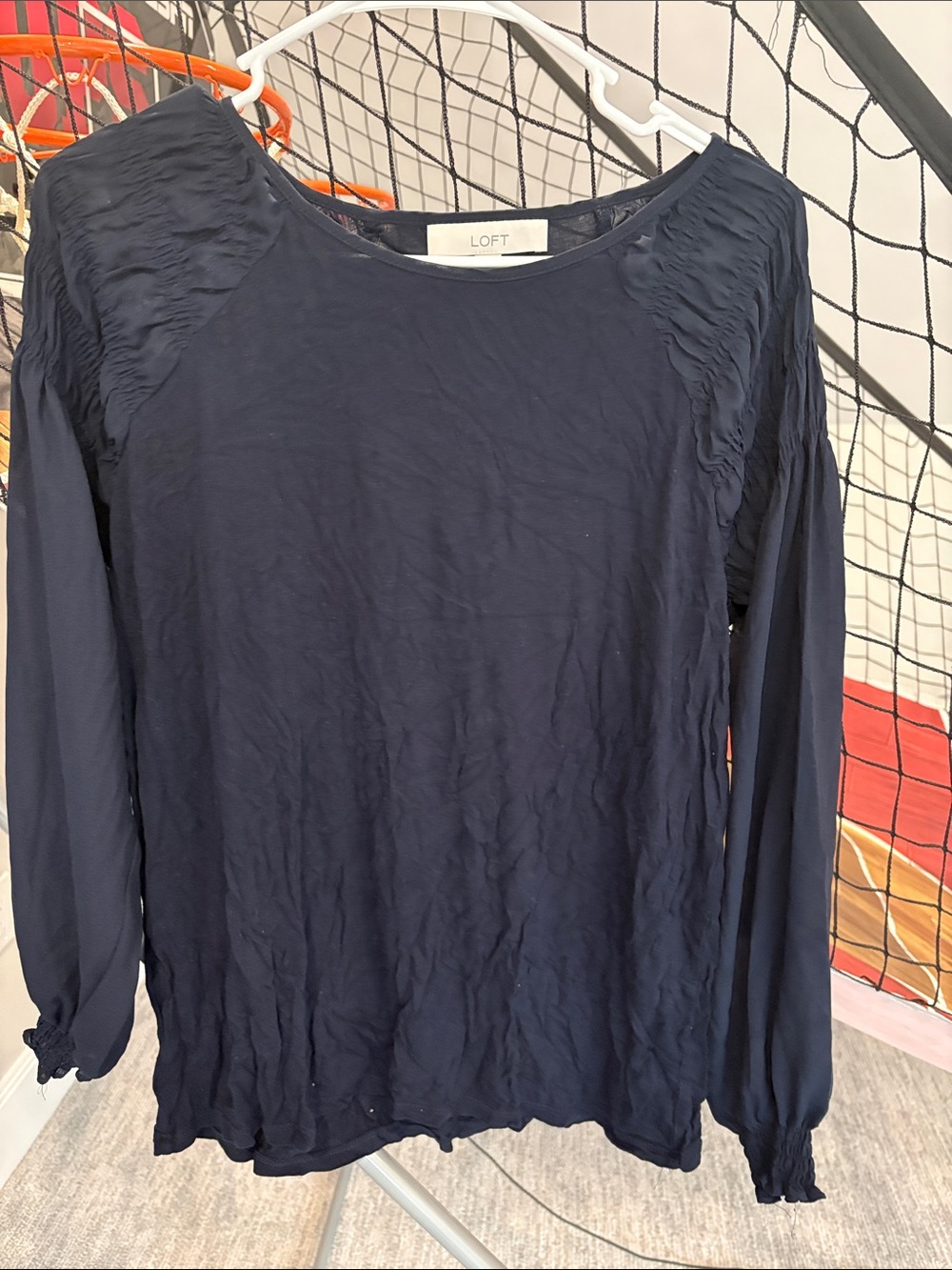 LOFT Navy Textured Long-Sleeve Women's Top